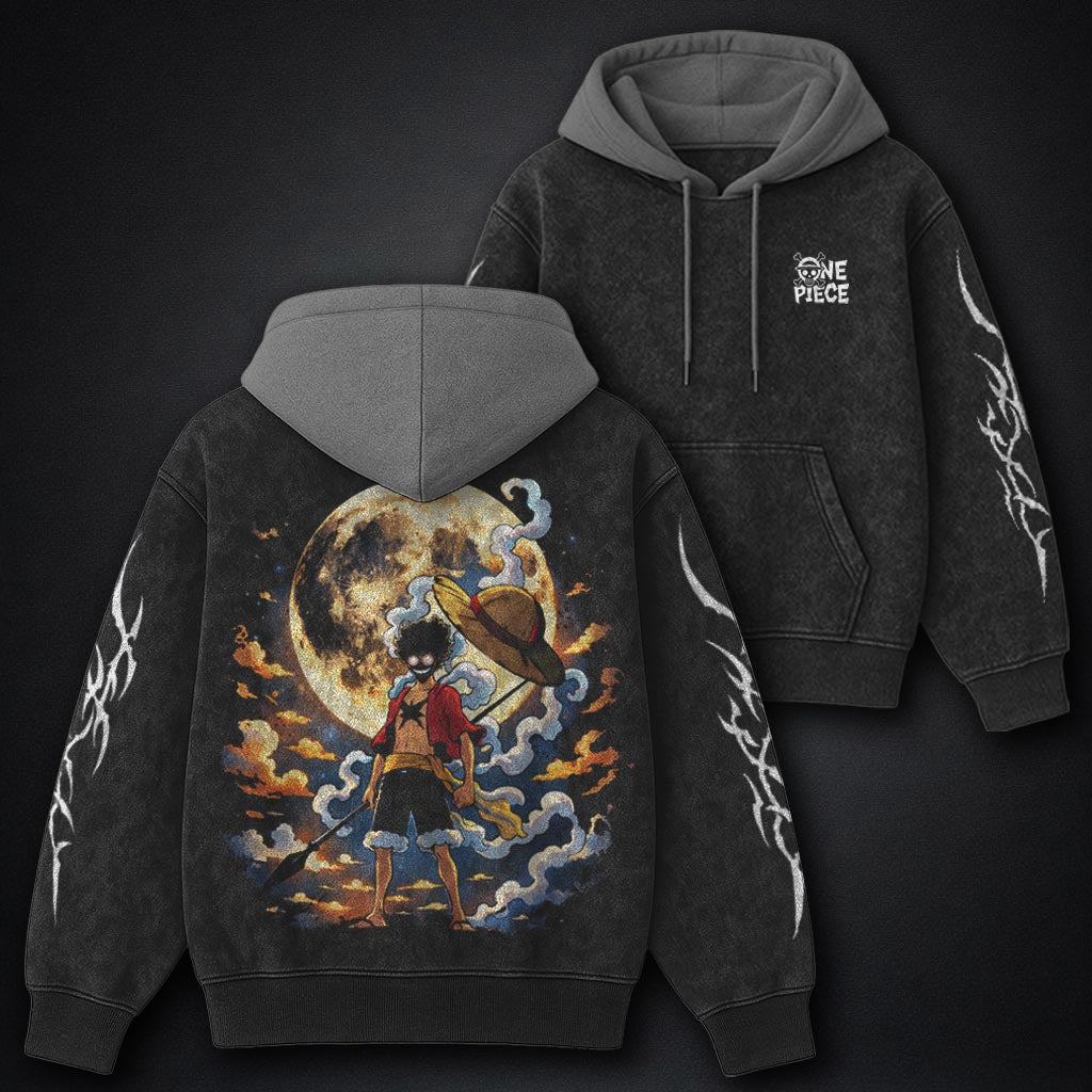 One Piece Modern Black and Gray Washed Hoodie