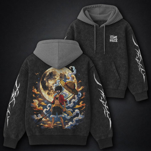 One Piece Modern Black and Gray Washed Hoodie