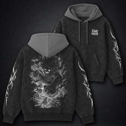 One Piece Cozy Black and Gray Washed Hoodie