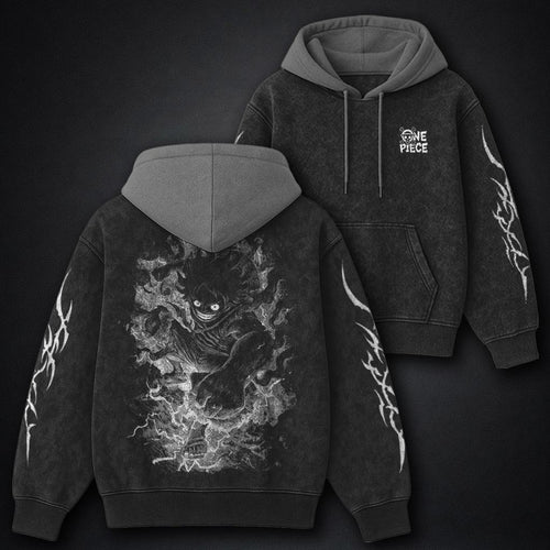 One Piece Cozy Black and Gray Washed Hoodie