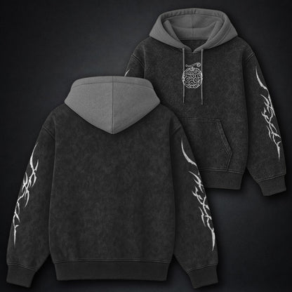 One Piece Tailored Black and Gray Washed Hoodie