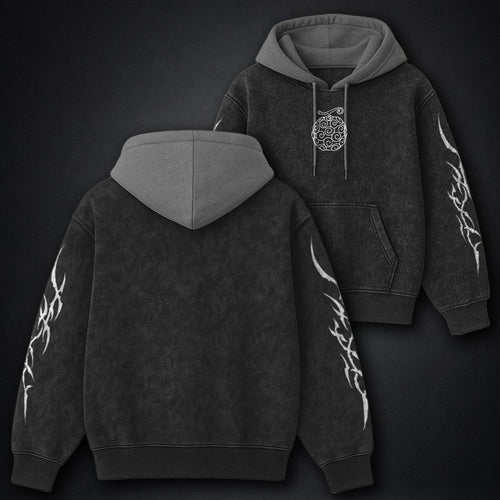 One Piece Tailored Black and Gray Washed Hoodie
