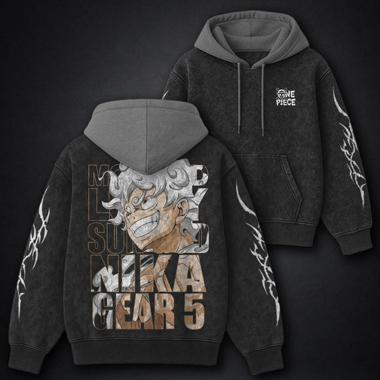 One Piece Classic Black and Gray Washed Hoodie