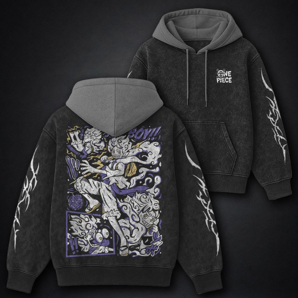 One Piece Comfy Black and Gray Washed Hoodie