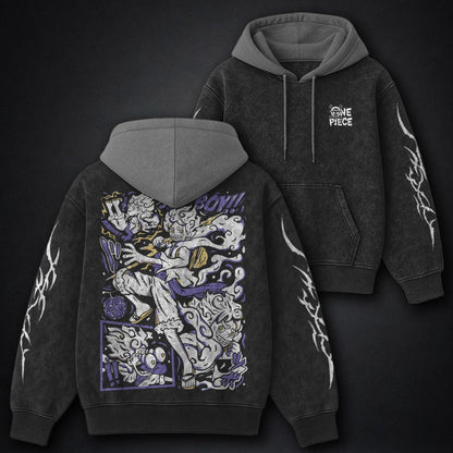 One Piece Comfy Black and Gray Washed Hoodie