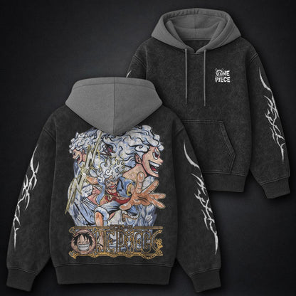 One Piece Edgy Black and Gray Washed Hoodie