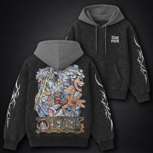 One Piece Edgy Black and Gray Washed Hoodie