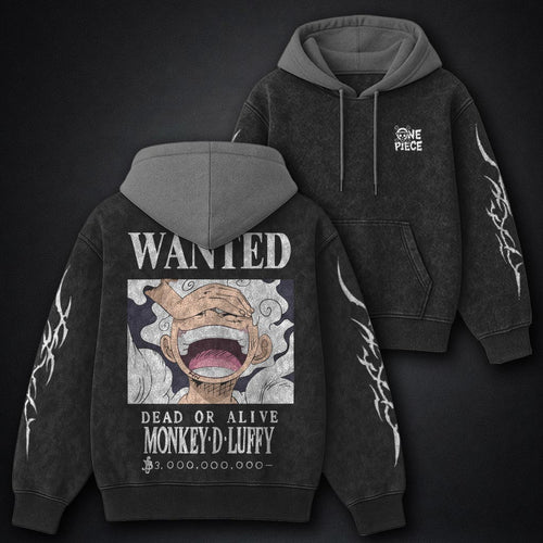 One Piece Faded Black and Gray Washed Hoodie
