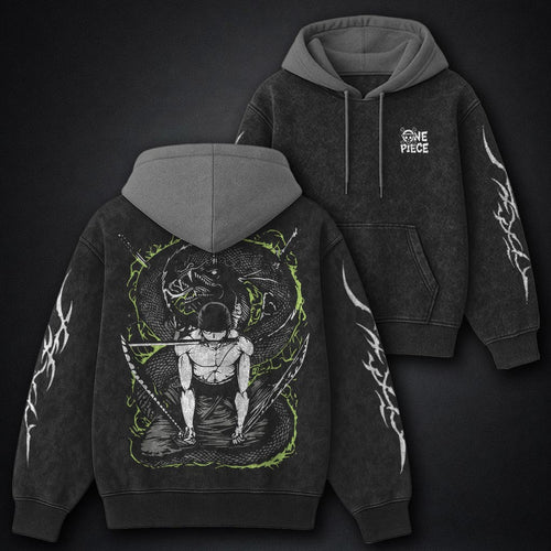 One Piece Boxy Black and Gray Washed Hoodie