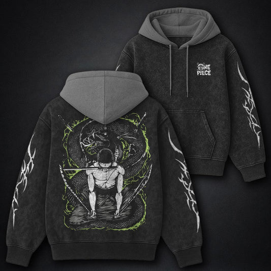 One Piece Boxy Black and Gray Washed Hoodie