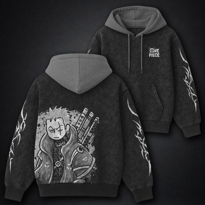 One Piece High Quality Black and Gray Washed Hoodie