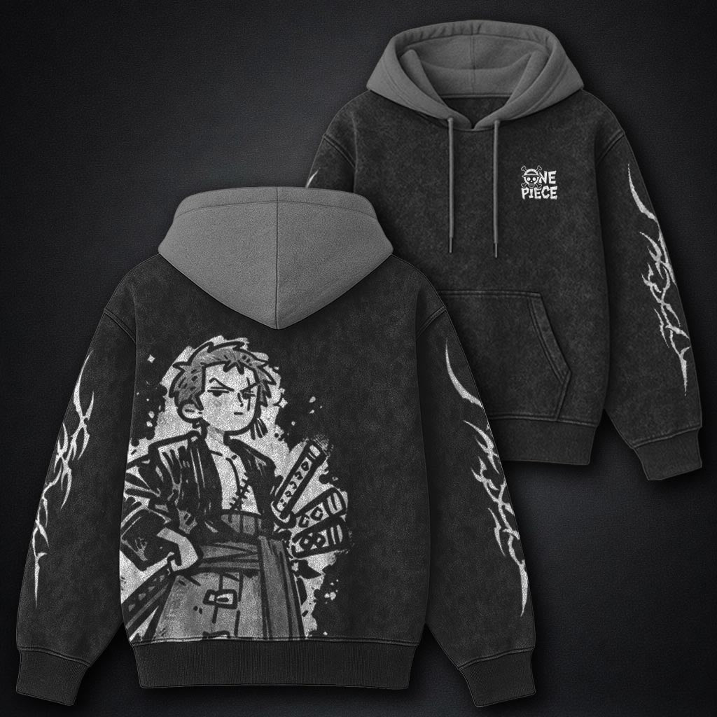One Piece Durable Black and Gray Washed Hoodie