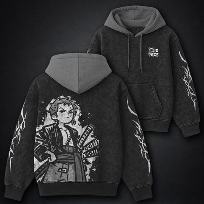 One Piece Durable Black and Gray Washed Hoodie