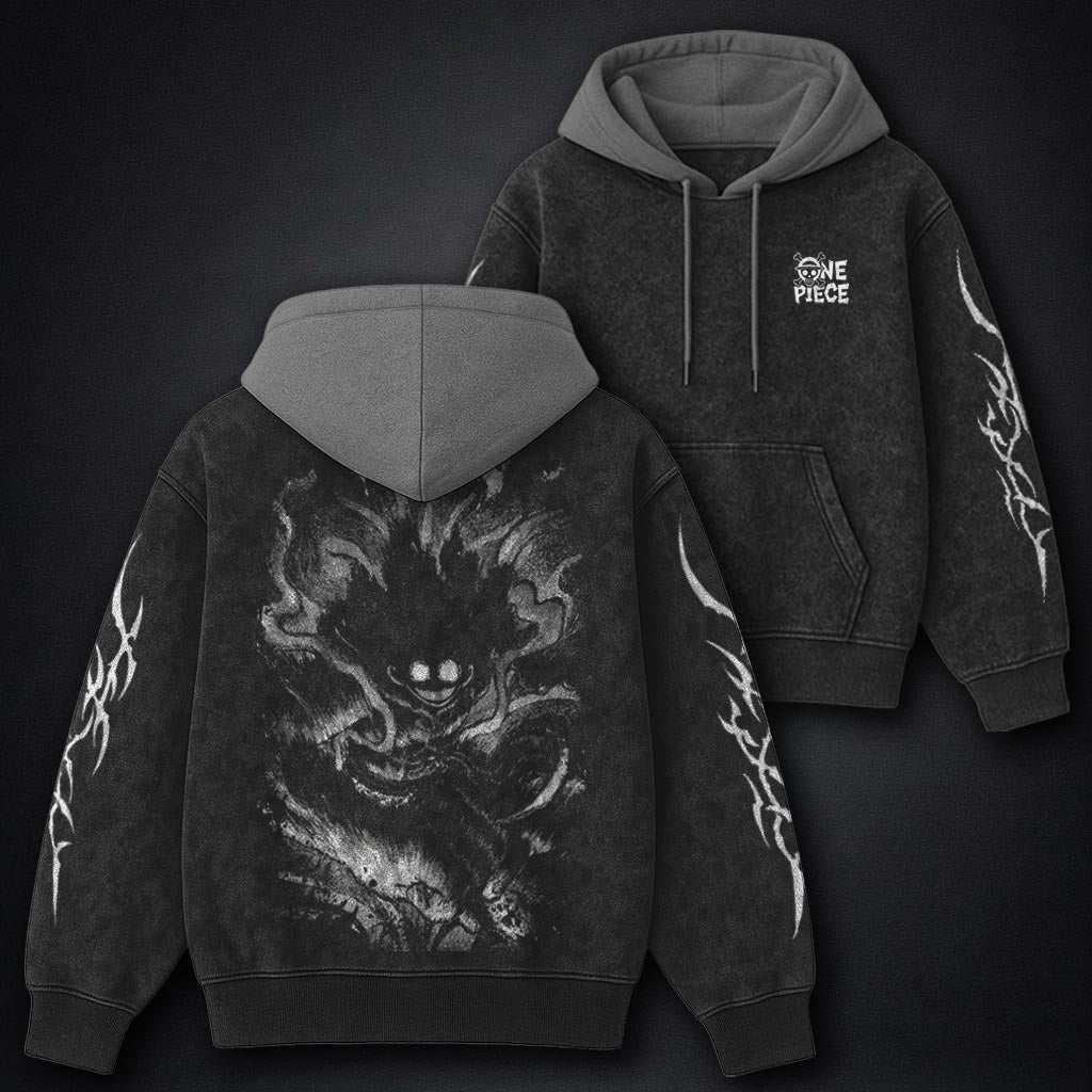 One Piece Clean Black and Gray Washed Hoodie
