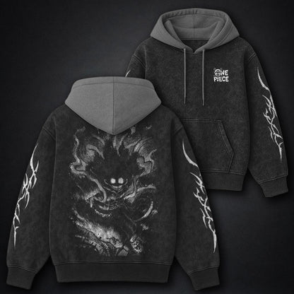 One Piece Clean Black and Gray Washed Hoodie