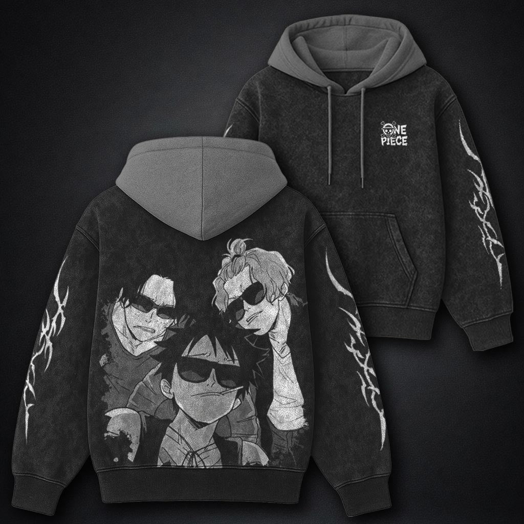 One Piece Fitted Black and Gray Washed Hoodie