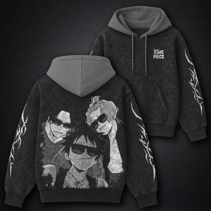 One Piece Fitted Black and Gray Washed Hoodie