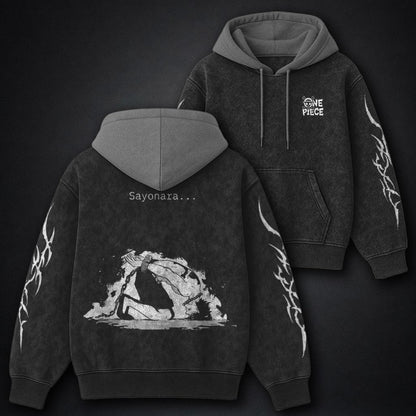 One Piece Textured Black and Gray Washed Hoodie