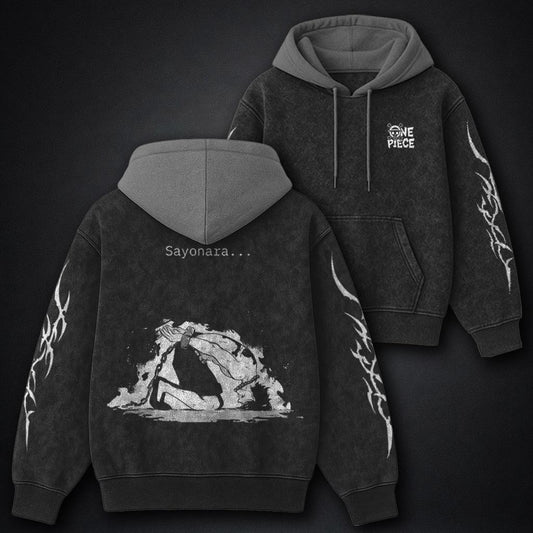 One Piece Textured Black and Gray Washed Hoodie