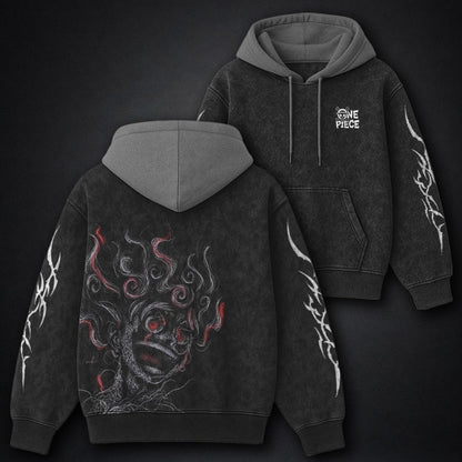 One Piece Oversized Black and Gray Washed Hoodie