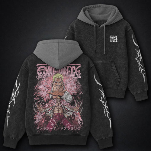 One Piece Casual Black and Gray Washed Hoodie