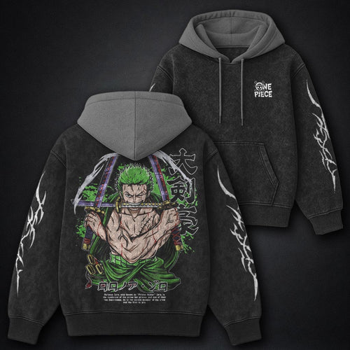 One Piece Refined Black and Gray Washed Hoodie