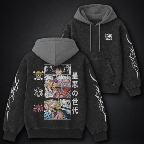 One Piece Lightweight Black and Gray Washed Hoodie