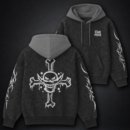 One Piece Heavyweight Black and Gray Washed Hoodie