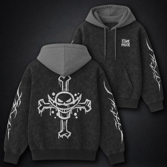 One Piece Heavyweight Black and Gray Washed Hoodie