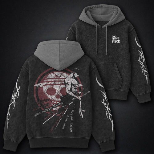 One Piece Timeless Black and Gray Washed Hoodie