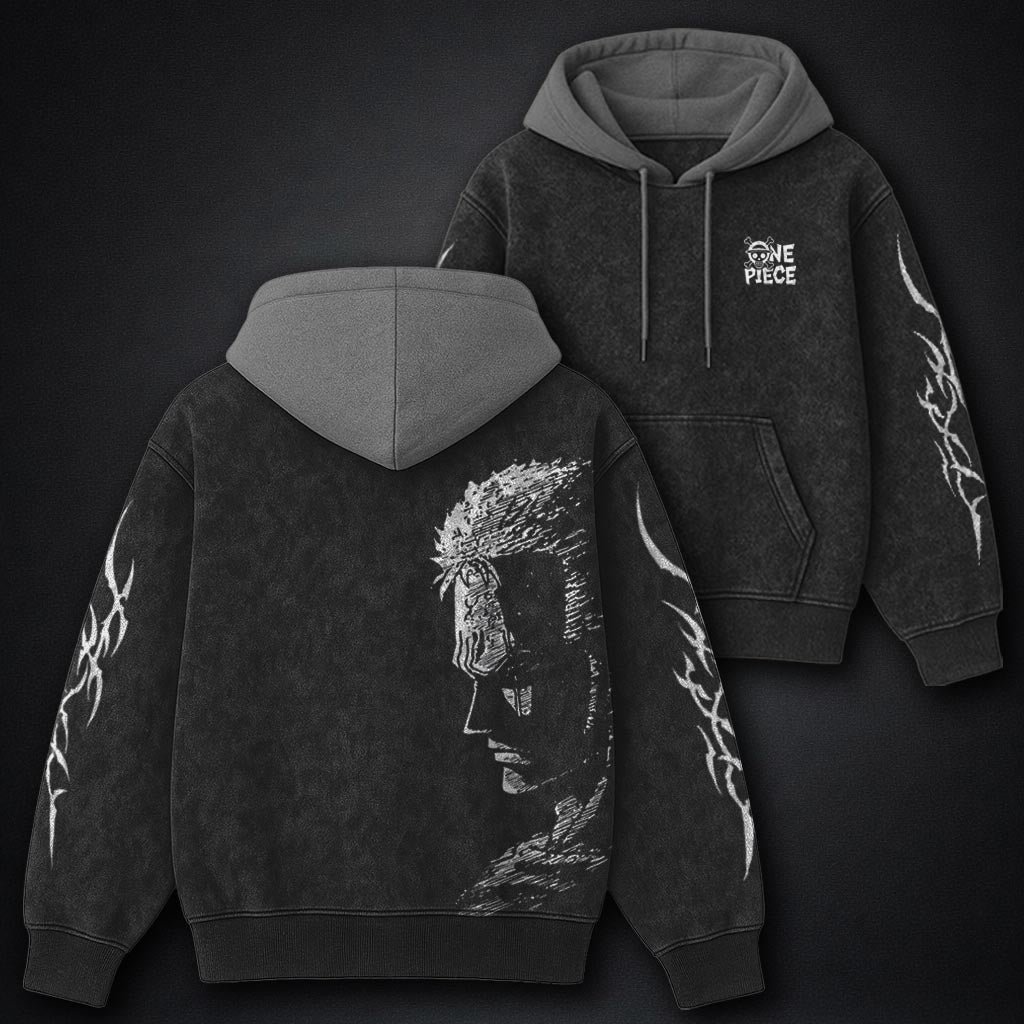 One Piece Breathable Black and Gray Washed Hoodie