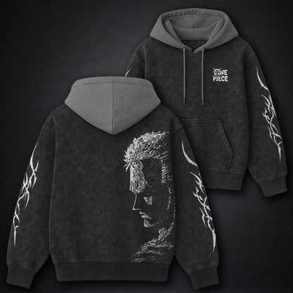 One Piece Breathable Black and Gray Washed Hoodie