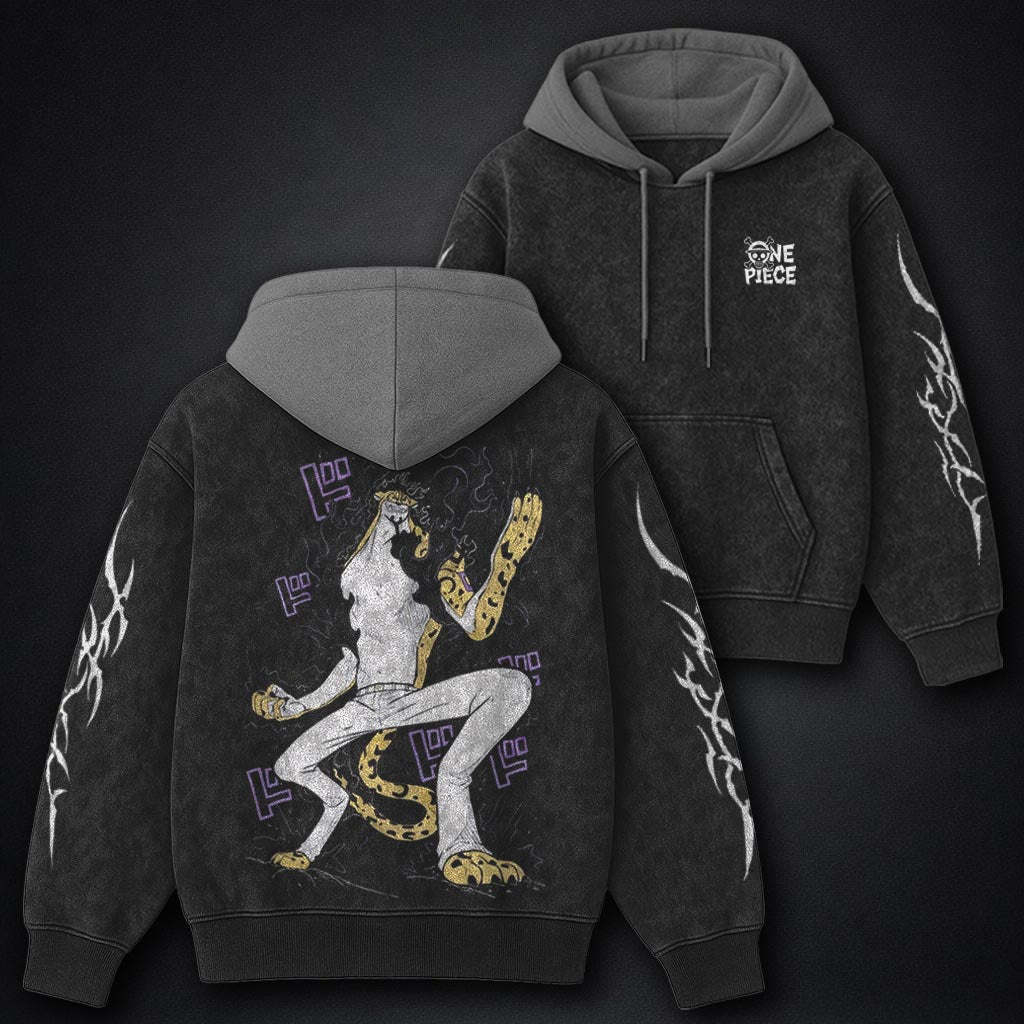 One Piece Cropped Black and Gray Washed Hoodie
