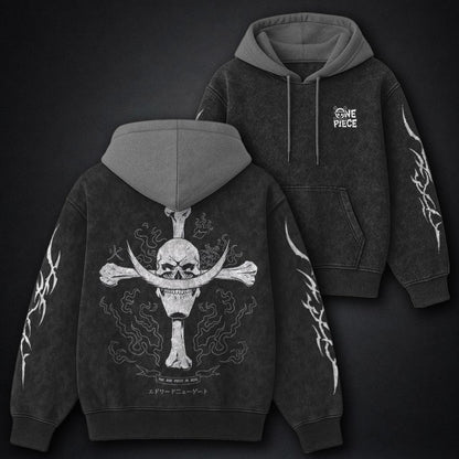 One Piece Structured Black and Gray Washed Hoodie