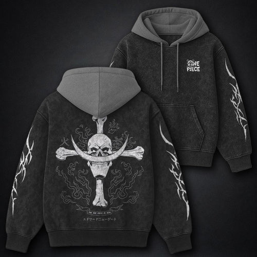 One Piece Structured Black and Gray Washed Hoodie