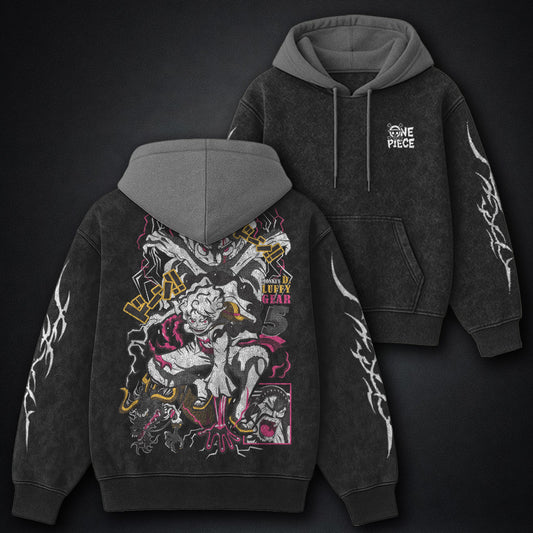 One Piece Iconic Black and Gray Washed Hoodie
