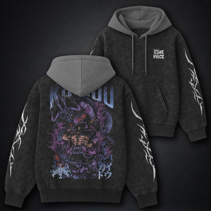 One Piece Core Black and Gray Washed Hoodie