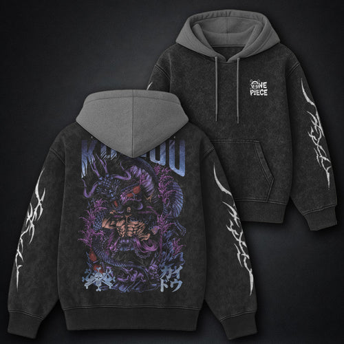 One Piece Core Black and Gray Washed Hoodie
