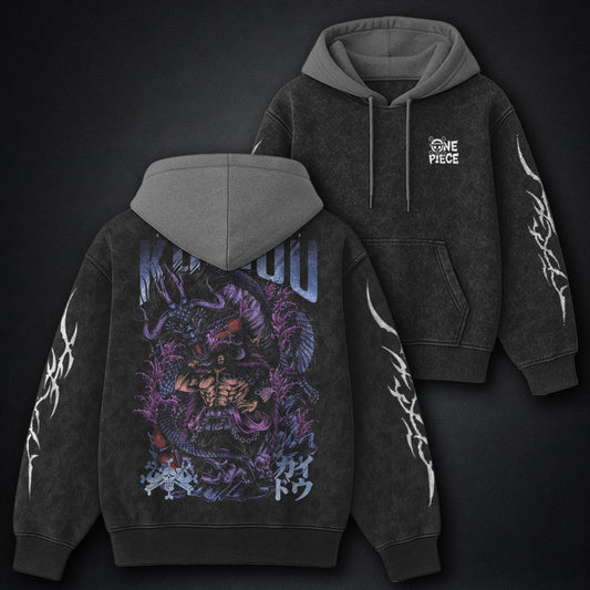 One Piece Core Black and Gray Washed Hoodie