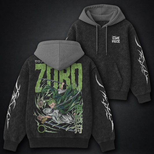 One Piece Essential Black and Gray Washed Hoodie