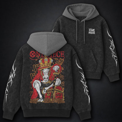 One Piece Statement Black and Gray Washed Hoodie