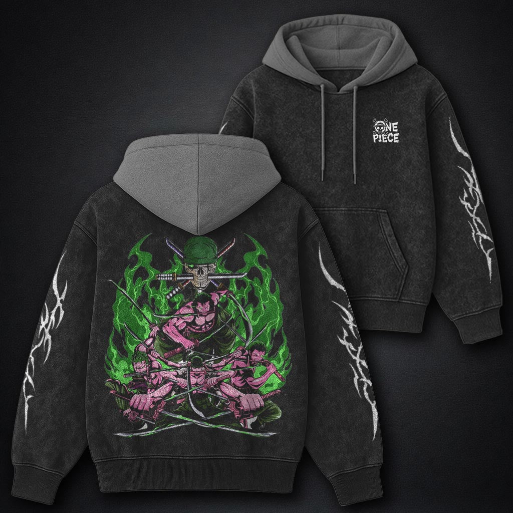 One Piece Ultra-soft Black and Gray Washed Hoodie