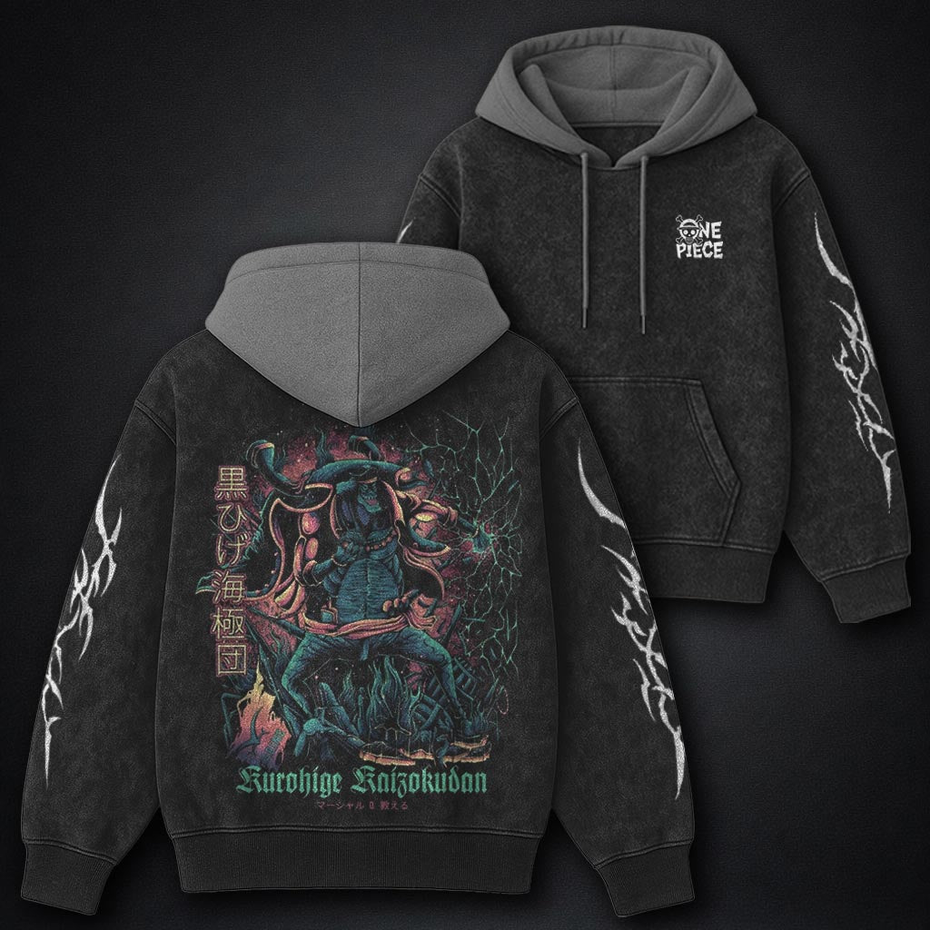 One Piece Vintage Black and Gray Washed Hoodie