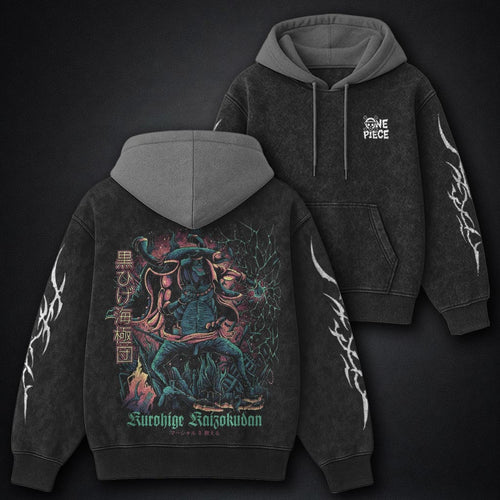 One Piece Vintage Black and Gray Washed Hoodie