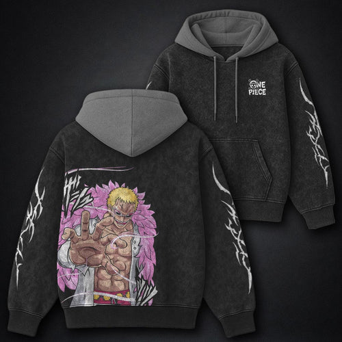 One Piece Sleek Black and Gray Washed Hoodie