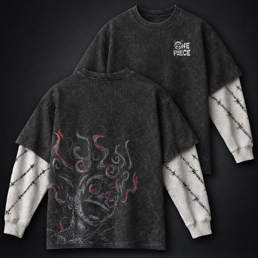 One Piece Oversized Double Sleeves Washed T-Shirt
