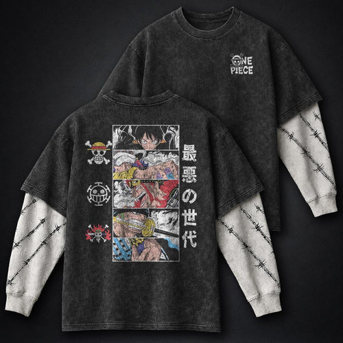 One Piece Soft Double Sleeves Washed T-Shirt