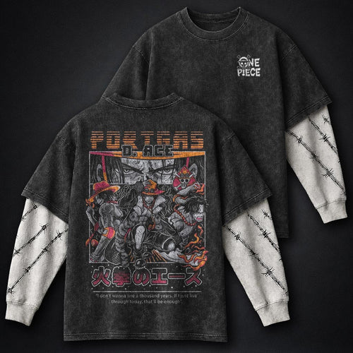 One Piece Faded Double Sleeves Washed T-Shirt