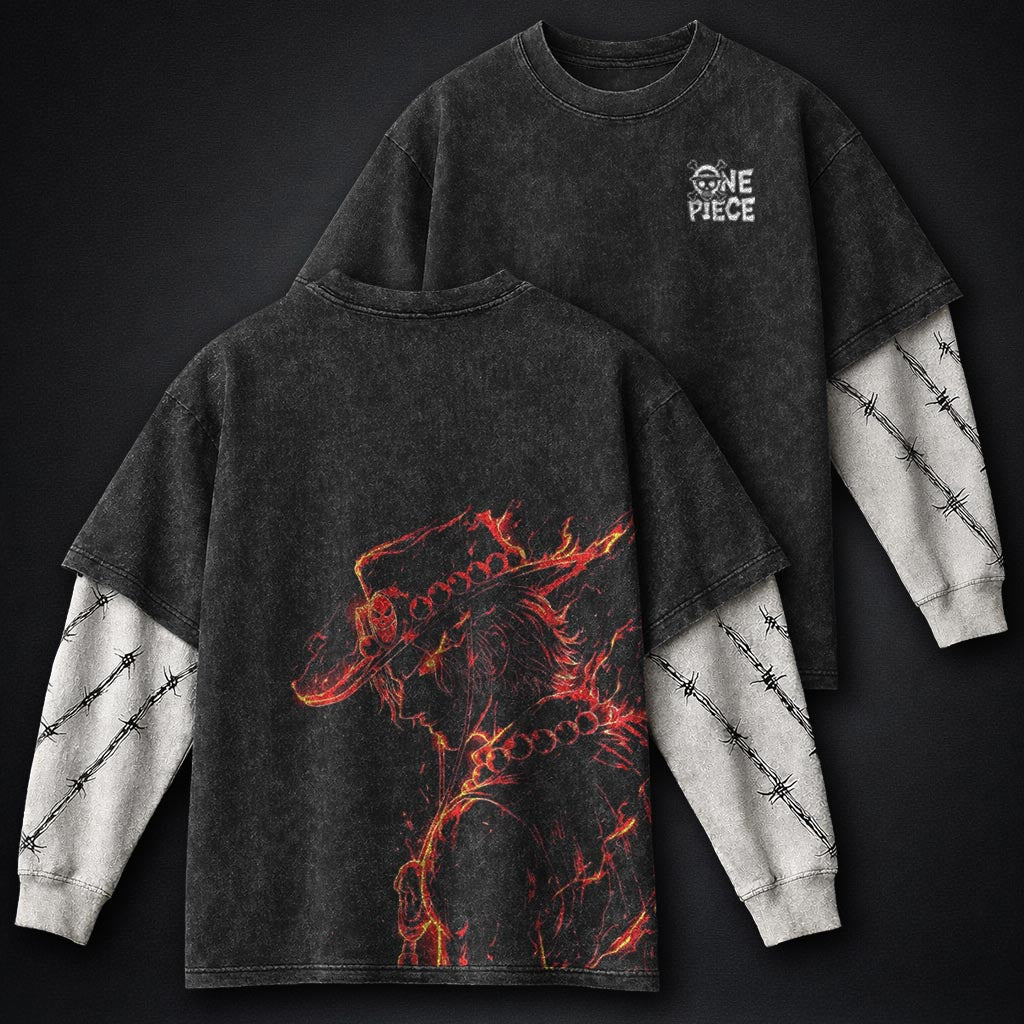 One Piece Casual Double Sleeves Washed T-Shirt