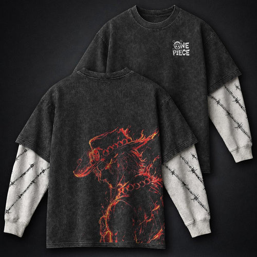 One Piece Casual Double Sleeves Washed T-Shirt